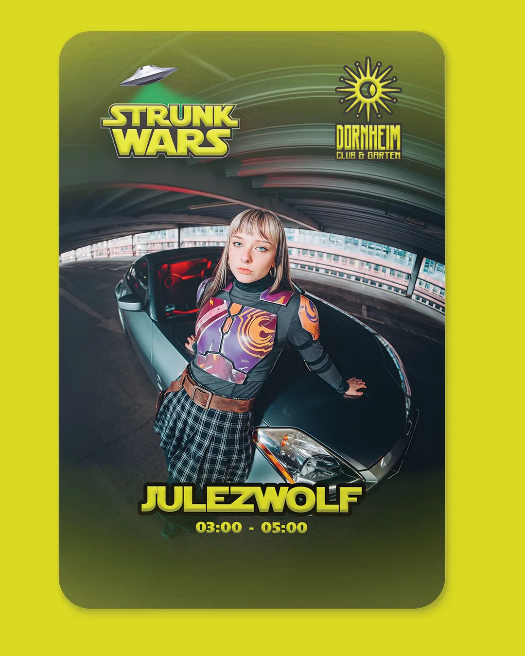DJ-Karten — julezwolf post (STRUNK Cow Theme — Event-Kampagne über alle Kanäle)